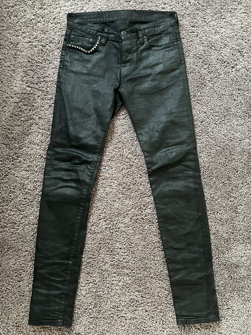 black waxed studded hysteric glamour skinny jeans